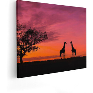 Artaza Canvas Schilderij Twee Giraffe Silhouetten Bij Zonsondergang - 50x40 - Foto Op Canvas - Canvas Print