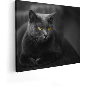 Artaza Canvas Schilderij Zwarte Kat Met Gele Ogen - 100x80 - Groot - Foto Op Canvas - Canvas Print