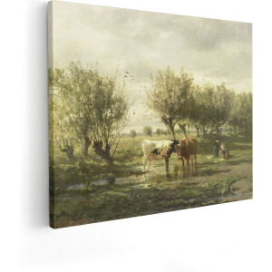 Artaza Canvas Schilderij Koeien bij een Plas - Gerard Bilders - 50x40 - Poster Foto op Canvas - Canvas Print