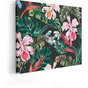 Artaza Canvas Schilderij Getekende Tropische Bloemen - Abstract - 50x40 - Foto Op Canvas - Canvas Print
