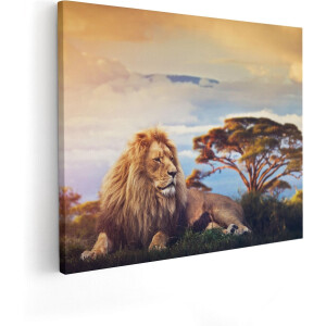 Artaza Canvas Schilderij Leeuw Tijdens Zonsondergang - 50x40 - Foto Op Canvas - Canvas Print