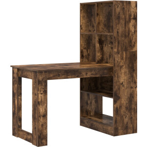 vidaXL - Bureau - met - plank - Gerookt - eiken - 122 - x - 67 - x - 145 - cm - Bewerkt - hout