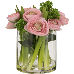 J-Line bloem Ranonkel In Vaas - kunststof/glas - roze/groen - large