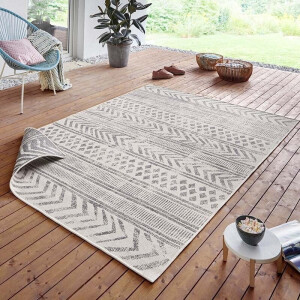 Dubbelzijdig Buitenkleed Biri - Grijs Crème 250x80cm - Polypropyleen - Dekbed-Discounter.nl