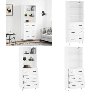 vidaXL Hoge kast 69,5x34x180 cm bewerkt hout wit - Hoge Kast - Hoge Kasten - Dressoir - Buffetkast