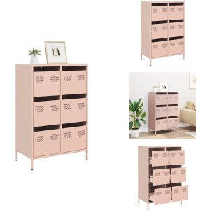 vidaXL Hoge Kast - Hoge Kasten - Hoge Planken - Boekenkast - Hoge kast 68x39x101,5 cm staal roze