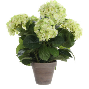 Mica Decorations Kunstplant Hortensia - lichtgroen - 45 cm - in pot - Kunstplanten/nepplanten