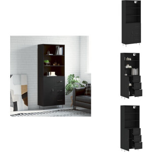 vidaXL Hoge Kast - Hoge Kasten - Dressoir - Buffetkast - Hoge kast 69-5x34x180 cm bewerkt hout zwart