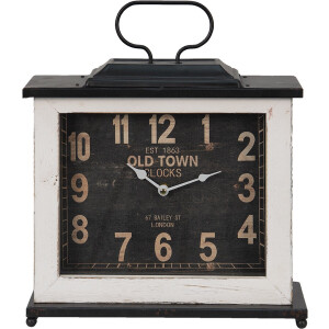 Clayre & Eef Tafelklok 36x10x32 cm Zwart Wit Hout