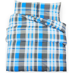 vidaXL - Dekbedovertrekset - 135x200 - cm - katoen - blauw - en - grijs