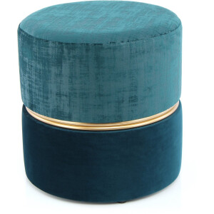 Padiro gestoffeerde kruk - Ø 40 x 40 cm - Petrol / Donkergroen - Polyester, Fluweel, Grenenhout, MDF