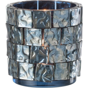 J-Line theelichthouder Vierkant mozaiek - glas - donkerblauw - large