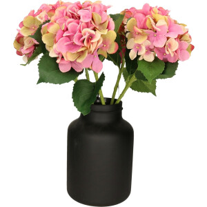 Mica Decorations Kunstbloemen boeket Hortensias - 5 stelen - roze - 51 cm - Kunst zijdebloemen
