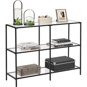 VASAGLE - Console Tafel - Haltafel - Opbergrek - 3 Planken van Gehard Glas - Metalen Frame