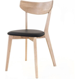 Rowico Home Ami Eetkamerstoel Whitewash Eikenhout - Met Zwart Zitkussen - Kunstleer - Houten Eetkamerstoel - Scandinavisch - Design