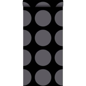 ESTAhome behang bollen op linnenstructuur zwart en zilver - 53 cm x 10