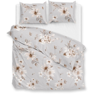 Zohome Elara Dekbedovertrek - Grijs - Lits-jumeaux - Dekbedhoes van 100% Katoen-Flanel - Bloemen - 240x220 + 2 slopen 60/70 cm