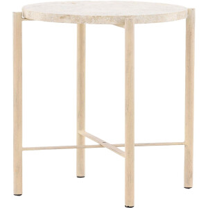 Nest living Thora Bijzettafel Beige - Rond - Metalen Poten - met Stenen Blad - Rond Tafeltje - Ø 40 cm