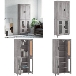 vidaXL Hoge kast 69,5x34x180 cm bewerkt hout grijs sonoma eikenkleurig - Hoge Kast - Hoge Kasten - Dressoir - Buffetkast