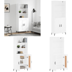 vidaXL Hoge kast 69,5x34x180 cm bewerkt hout wit - Hoge Kast - Hoge Kasten - Dressoir - Buffetkast