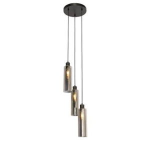 QAZQA Moderne hanglamp zwart met smoke glas 3-lichts - Stavelot