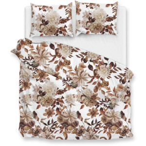 Zohome Dekbedovertrek Sofia - Bedlinnen met Bloemen print - 200x220 - Bruin - Dekbedhoes van 100% Katoen-Flanel