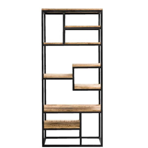 Leen Bakker - Wandmeubel Kyan - Zwart/naturel - 180x80x40 Cm - Hout/Metaal - Zwart#Bruin