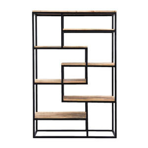 Leen Bakker - Wandmeubel Kyan - Zwart/naturel - 180x120x40 Cm - Hout/Metaal - Zwart#Bruin