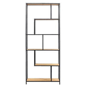 Leen Bakker - Boekenkast Jaxx - Zwart/naturel - 185x77x35 Cm - Metaal/MDF - Bruin#Zwart