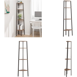 vidaXL Hoekkastje met 4 schappen 45,5x31,5x150 cm donkerbruin en zwart - Hoekschap - Hoekschappen - Hoekplank - Plank