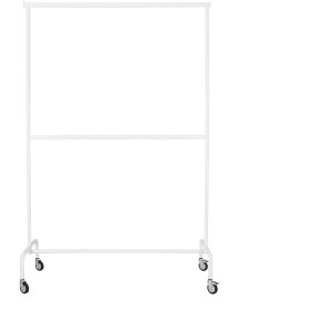 Kledingrek met vaste tussenbar, wit poederlak, 140 cm breed op wielen