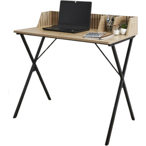 MISOU Klaus Bureau - Laptoptafel - Bureautafel met Opbergvakjes - Hout - Stalen Poten - Staand - Bruin
