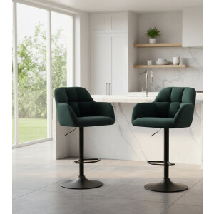 Premium Barkruk Set van 2 – Fluweel Barstoel met Armleuningen – In Hoogte Verstelbare Draaibare Bistrokruk met Voetensteun – Modern Groen – Vita Interior