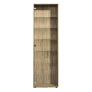 Leen Bakker - Vitrinekast Ansio - Naturel - 172x50x30 Cm - Spaanplaat/Glas - Beige