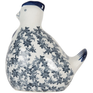 Clayre & Eef Decoratie Beeld Kip 18x12x21 cm Wit Blauw Keramiek