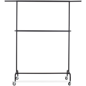 Kledingrek met in hoogte verstelbare tussenbar, zwart poederlak, 140 cm breed op wielen