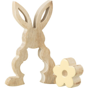 J-Line decoratie Konijn Met Bloem - hout - geel - small