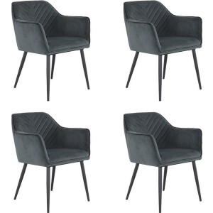 Bronx71® Velvet eetkamerstoel Fiona antraciet - Eetkamerstoelen set van 4 - stoel