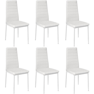PIPIPOXER-Eetkamerstoelen - Set Van 6 - Eettafelstoel - Keukenstoel -Stoel-PU Leer - Metalen Poten -Wit
