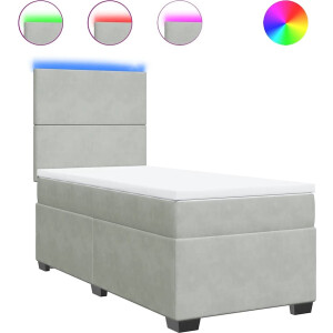 vidaXL - Boxspring - met - matras - fluweel - lichtgrijs - 80x200 - cm