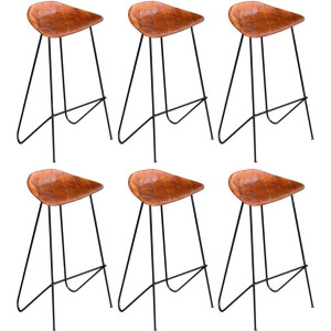 vidaXL - Barstoelen - 6 - st - echt - leer - bruin