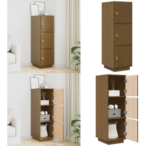 vidaXL Hoge kast 34x40x108,5 cm massief grenenhout honingbruin - Hoge Kast - Hoge Kasten - Houten Hoge Kast - Kast