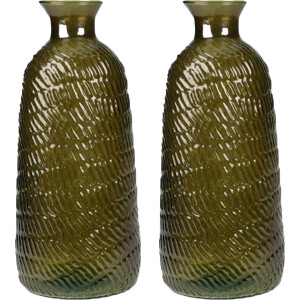 H&S Collection Bloemenvaas Livorno - 2x - Gerecycled glas - donkergroen transparant - D13 x H31 cm