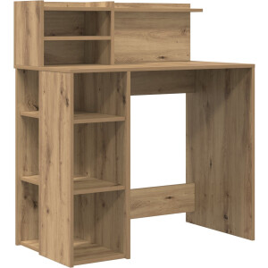 vidaXL - Bureau - met - plank - Artisan - Eiken - 90 - x - 48 - x - 101,5 - cm - Bewerkt - hout