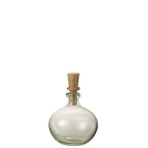 J-Line Rond fles en kurk - glas| hout - transparant