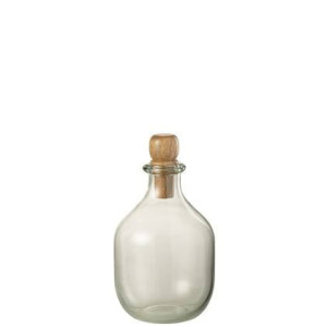 J-Line Ovaal fles en kurk - glas| hout - transparant