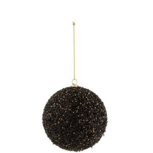 J-Line Kerstballen - kunststof - zwart| goud| glitter - M - 4x