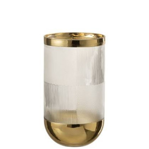 J-Line Vaas Cylinder Motief Glas Transparant|Goud Large