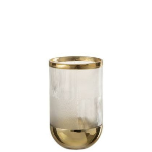 J-Line Vaas Cylinder Motief Glas Transparant|Goud Small