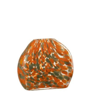 J-Line Vaas Plat Stippen Glas Oranje|Groen Small